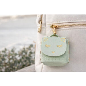 NEW Leather Kitty Coin Pouch & Earbud Case – Gold Hardware / Light Green